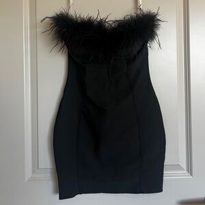 Black Body Con Feathered Dress
